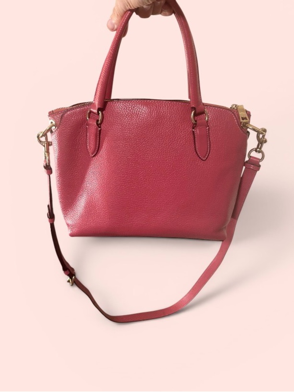 Coach Remi Dusty Pink Pebbled Leather Satchel Gold Hardware & Coach Apple Charm - Picture 4 of 13